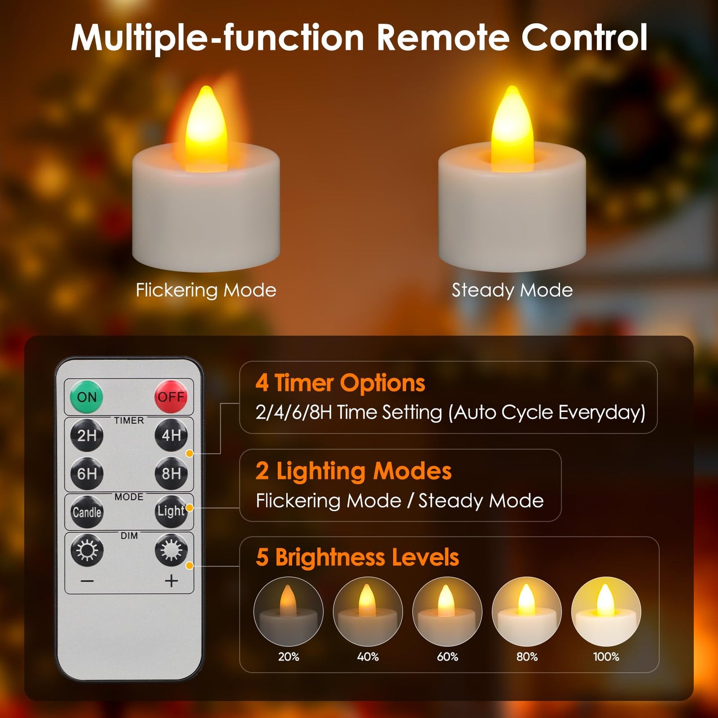 Ropelux 12 Rechargeable Tea Lights with Charging Base,Realistic Flickering Dimmable LED Candles with Remote Control Timer in Warm Yellow for Christmas,Weddings, Parties, Festivals (12 Pack)