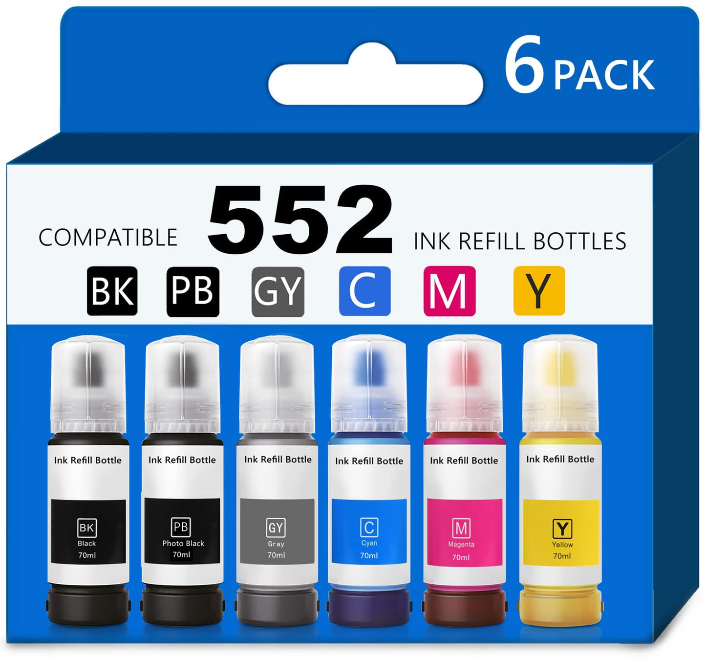 Ink Refill Bottles Compatible with Epson 552 Ink Bottles Ecotank 6 Pack Work for Epson 8550 Ecotank Printer, Ecotank Photo ET 8500 ET 8550 ET-8500 ET-8550 Printer T552 Refill Ink
