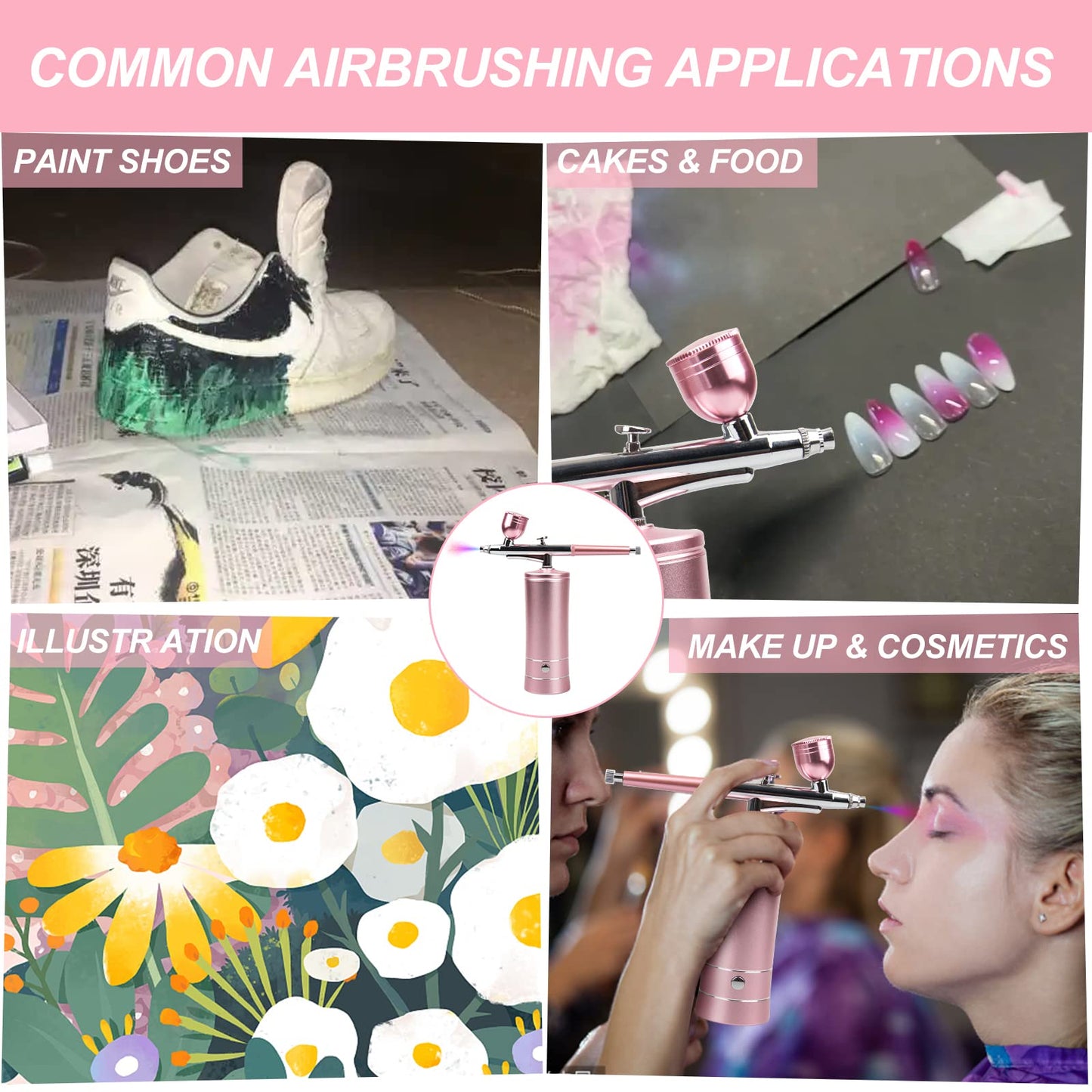 Airbrush-Kit Rechargeable Cordless Airbrush Compressor - Auto Handheld Airbrush Gun, Airbrush Set Portable Wireless Air Brush for Barber, Nail Art, Cake Decor, Makeup, Model Painting