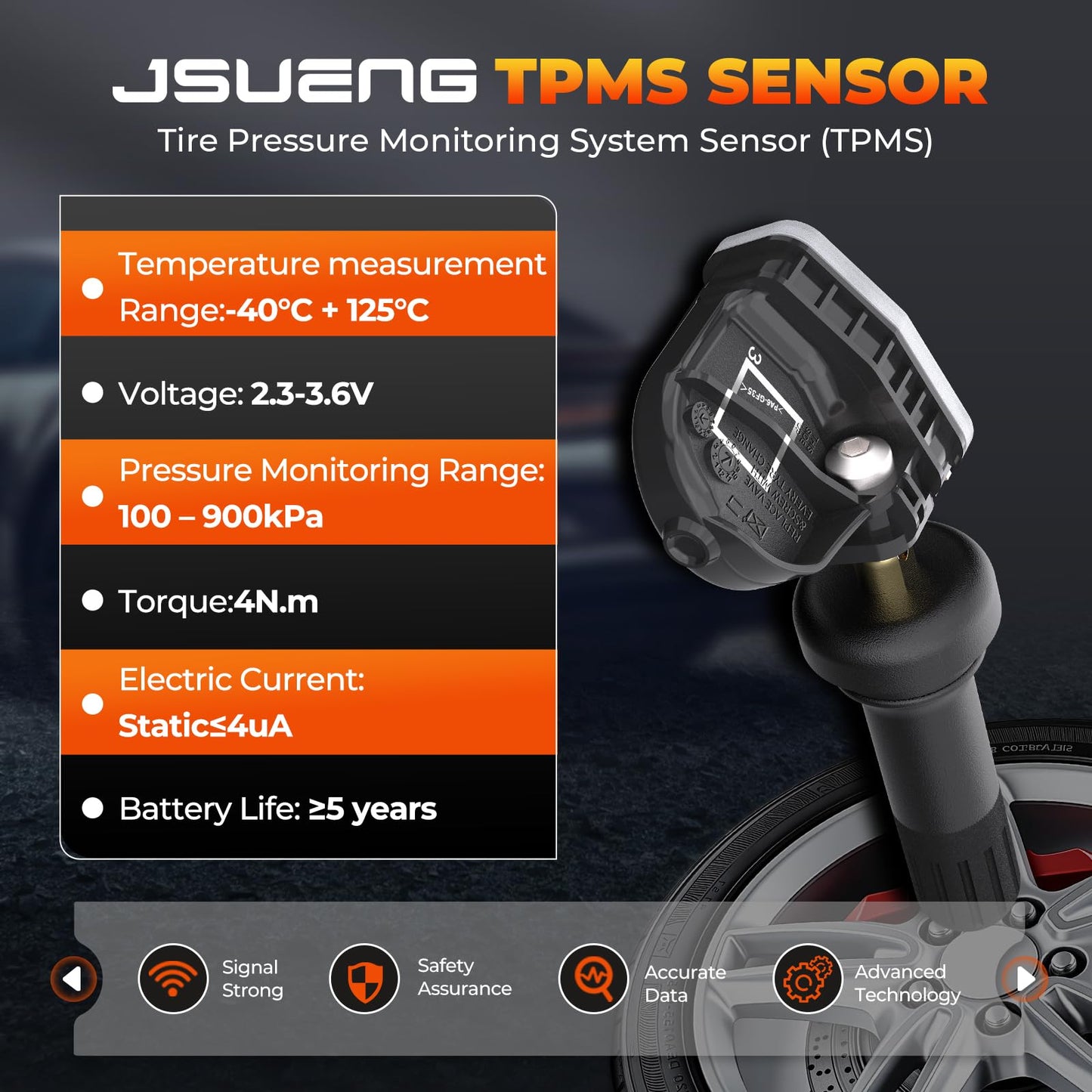 13598772 TPMS Sensor, GM Tire Pressure Monitoring System Sensor for Chevy Silverado Buick Cadillac GMC Hummer Saturn SAAB, 315mhz Replaces 13586335 13598771 13581558 Set of 4