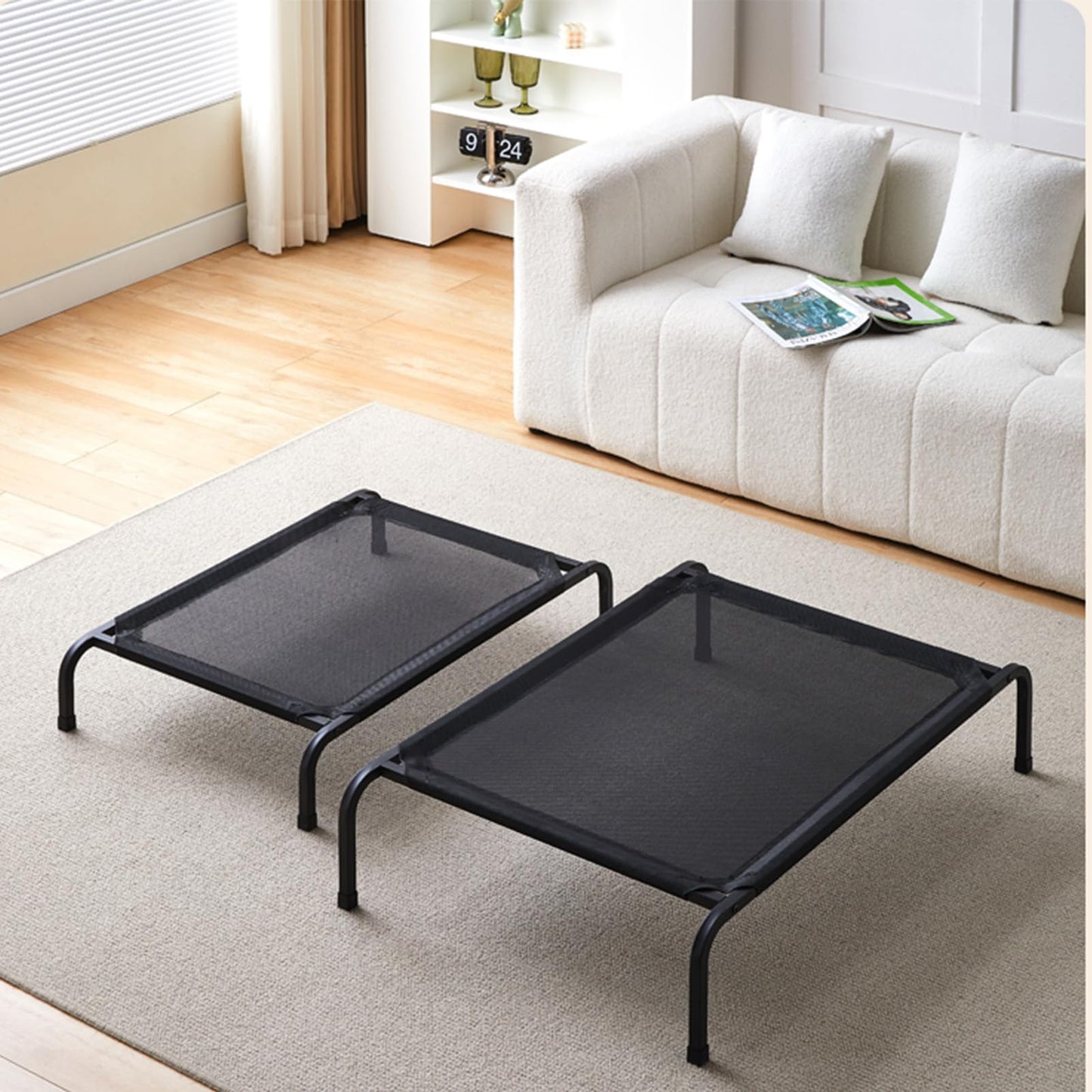 YolieraArt Raised Dog Bed for Medium Dogs, Elevated Outdoor Cot Bed Easy to Assemble with Durable Breathable Teslin Mesh, Chewproof Hammock Indoor Pet Bed (Black, M:35.5x23.5x7in)