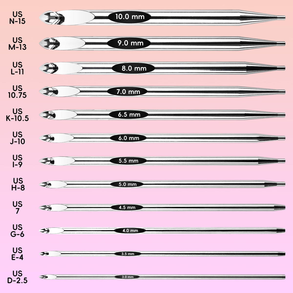 Tunisian Crochet Hooks Set with Cable, 26PCS Interchangeable Aluminum Crochet Hooks 3mm-10mm, Long Crochet Hooks, Anti-Twist Swivel Cables, Ergonomic Lightweight Crochet Hook Set with Case