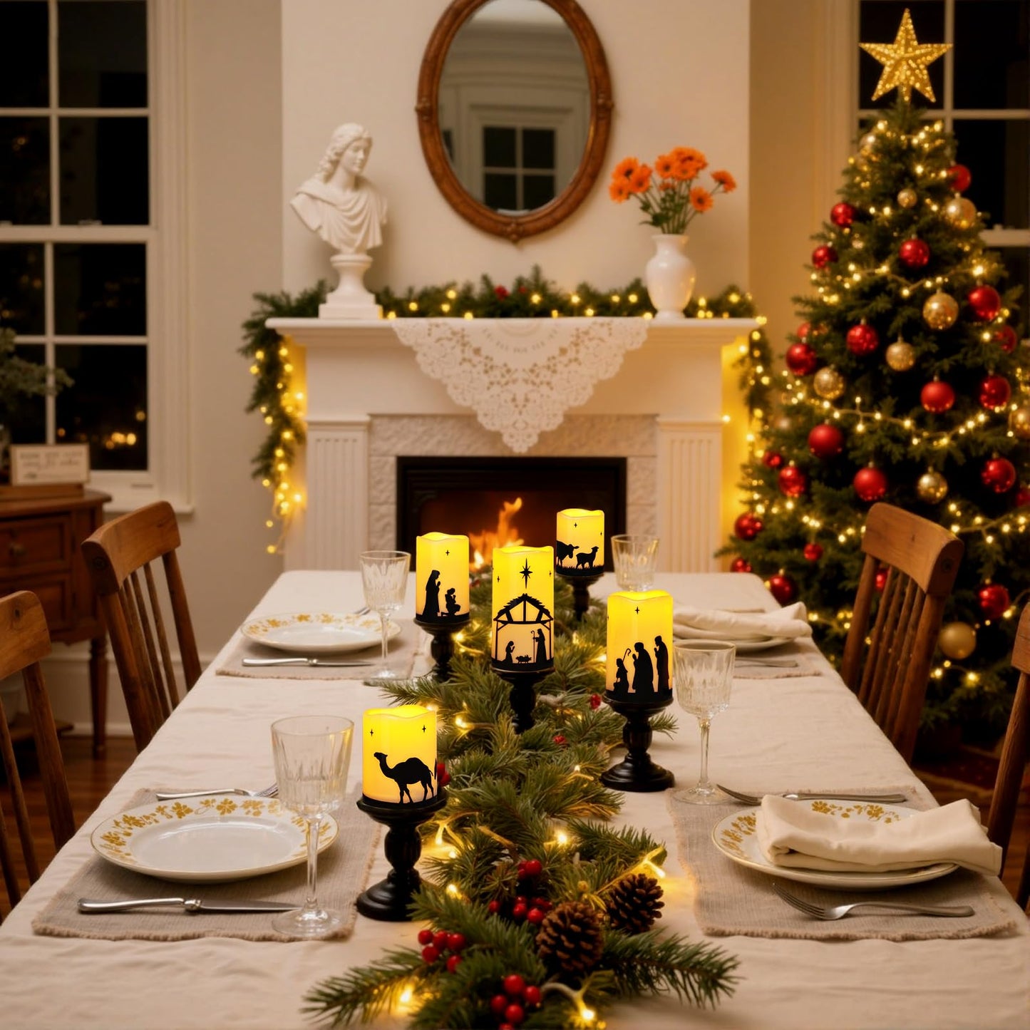 Christmas Decorations Indoor Outdoor - Nativity Set, Nativity Scene Candles with Remote Timer, Holiday Home Table Mantel Decor Centerpieces, Religious Gifts for Christians women, Flameless, Waterproof