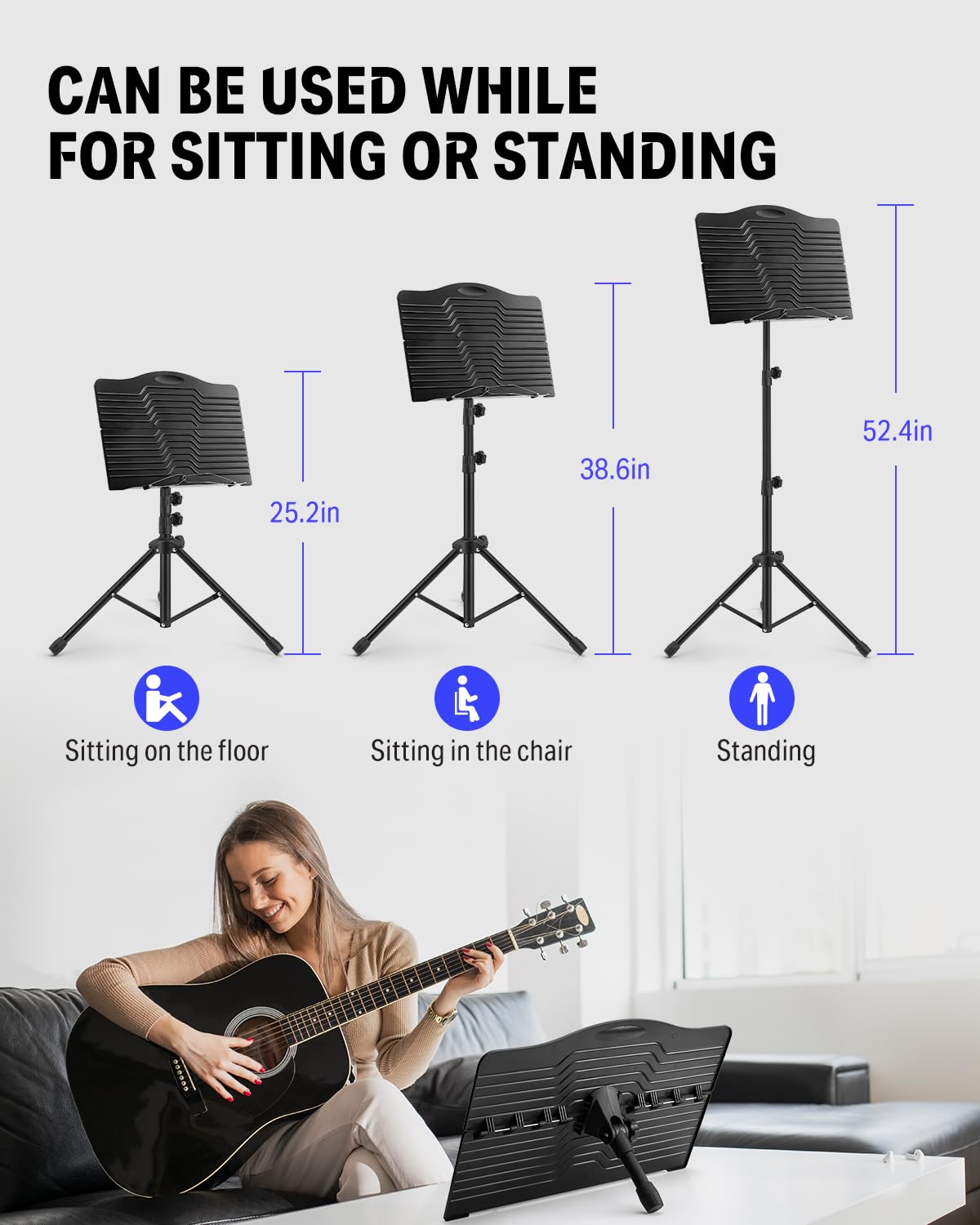 Donner Sheet Music Stand with Light, DMS-1 Portable Metal Ipad Music Stand, Tabletop Music Book Stand for Guitar, Ukulele, Violin Players