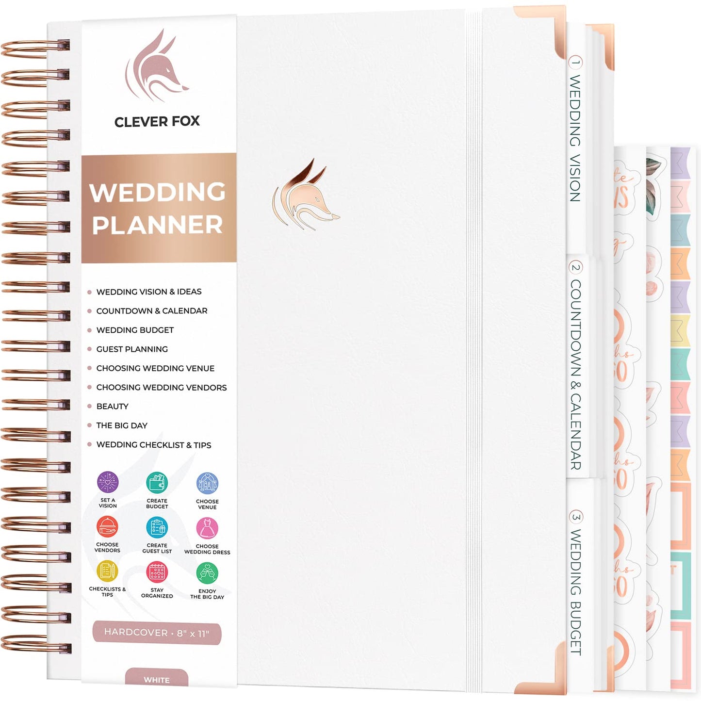 Clever Fox Wedding Planner – Notebook Organizer for Bride – Wedding Planning Binder Book with Pockets – Engagements Gift, 10x11″ (White)
