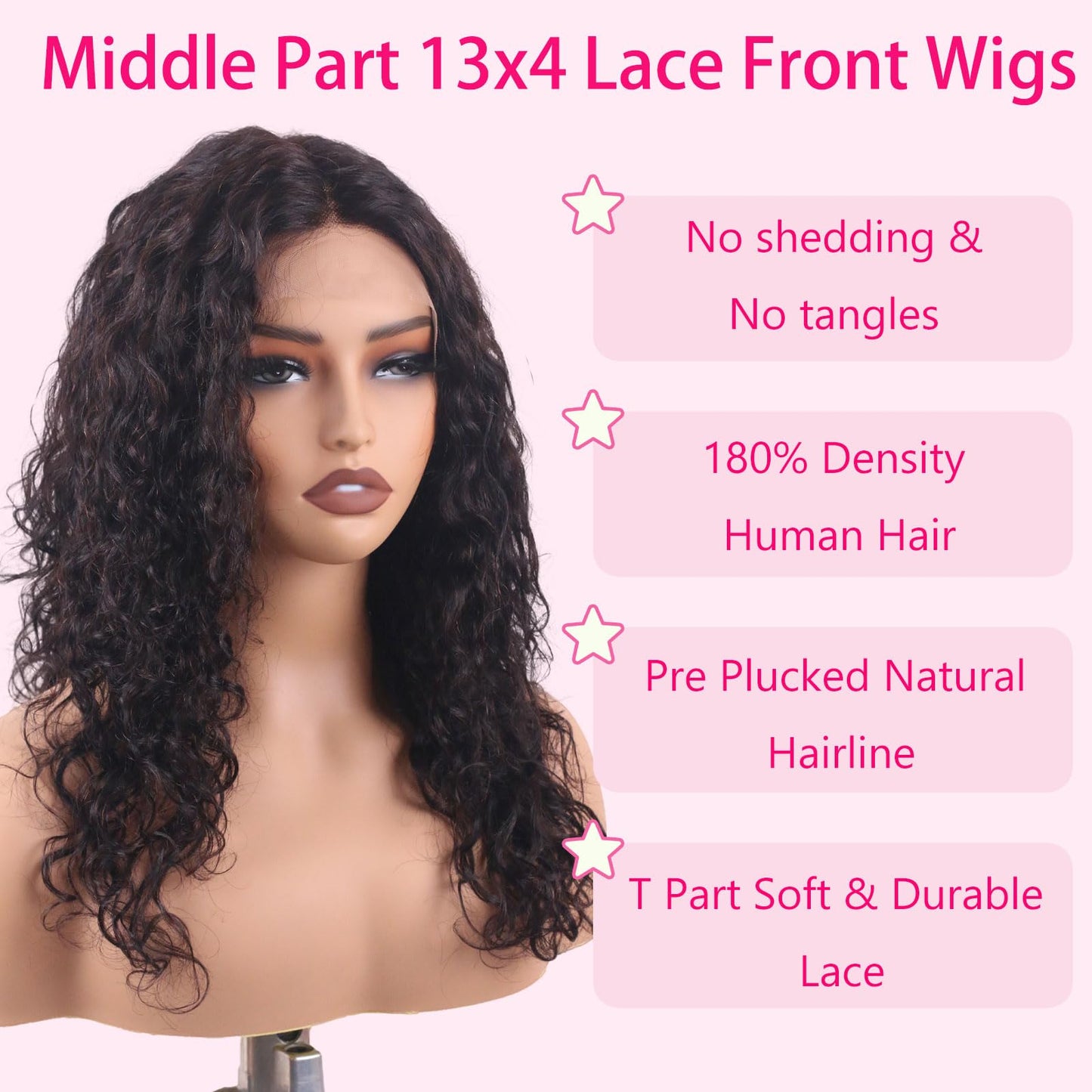 SilkSleek 20 Inch Deep Curly Human Hair Wig T Part 13X4 Lace Front Wigs Pre-Plucked Hairline for Black Women Glueless 180% Density Brazilian Virgin Hair Natural Color with Brown Shade