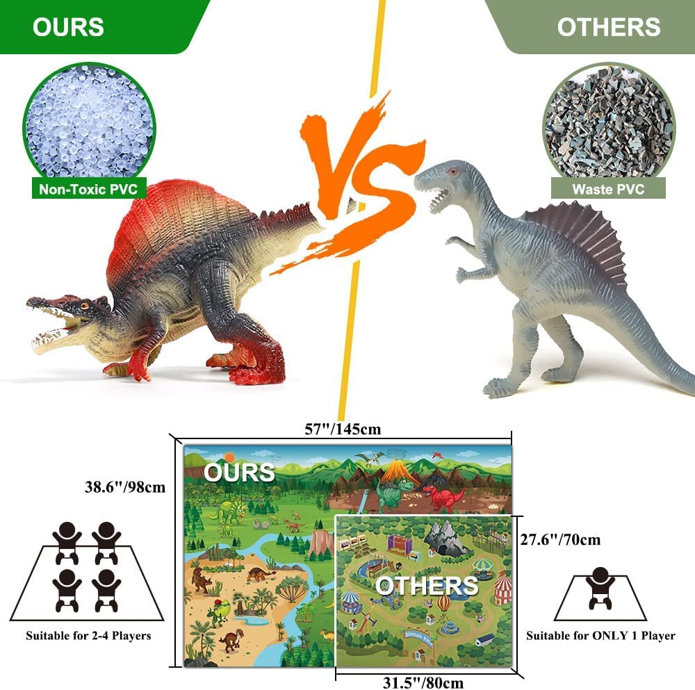 FRUSE Dinosaur Toys Figures,12 PCS Realistic Large Dinosaur Figurines with Jumbo Play Mat & Information Dino Book,Educational Dino Figure Playset Cake Topper Decoration for Kids