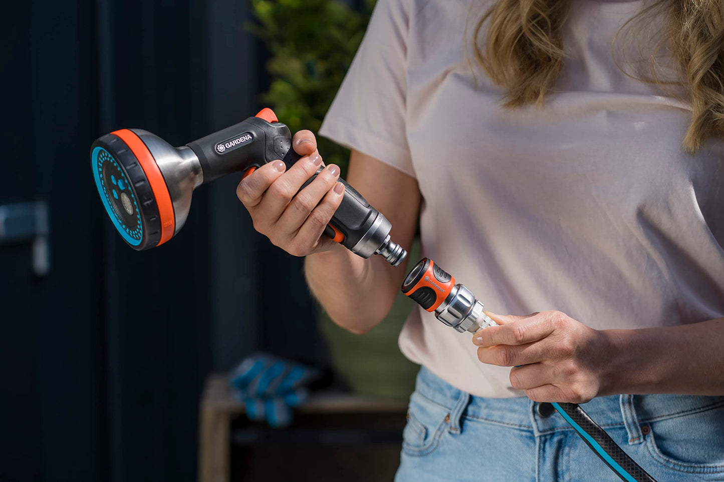 Gardena 9042-M 4-Piece Premium Metal Quick Connector Starter Set, for Any 5/8 Inch or 1/2 Inch Garden Hose, Sprinkler or Spray Nozzle, Made in Germany