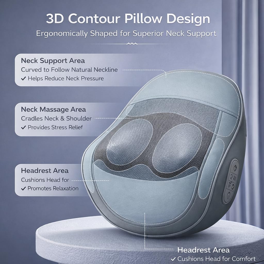 Athloot Back & Neck Massager with Heat for Pain Relief, 3D Kneading Massage Cushion, 3 Intensity & 3 Heat Levels, 15/20/30 Min Auto-Off, Ergonomic Lumbar Support for Chair/Home/Car