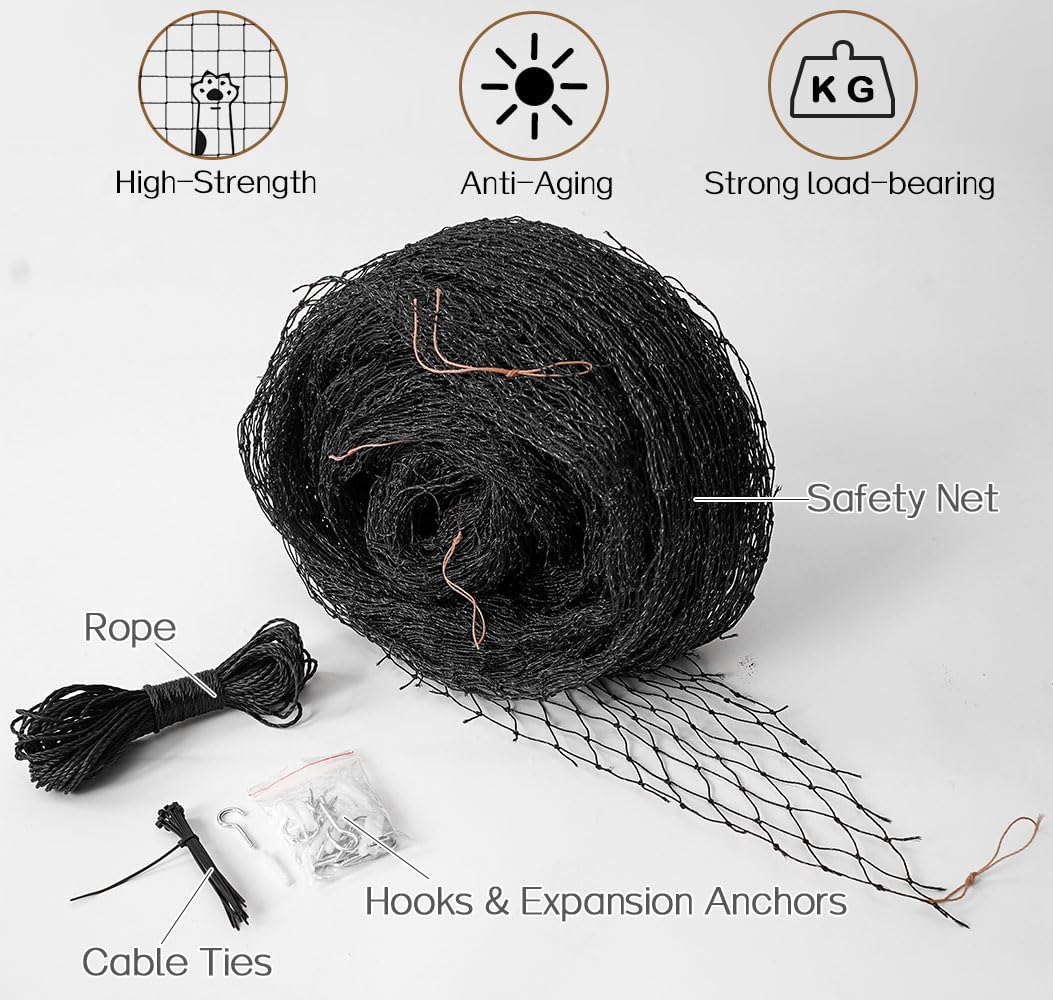 Morimoe Cat Balcony Net, Steel Wire Reinforced, Anti-Fall Fence, Safety Net, Extra Strong (10 X 26 Ft)