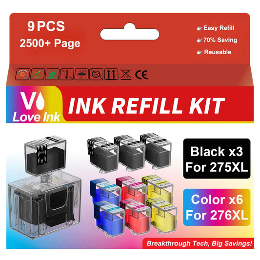 275XL 276XL Ink Refill Kit for Canon 276XL 275XL Ink Cartridges for Canon PIXMA TS3720 Ink TR4720 TR4725 TS3722 TR4700 TS3522 TS3500 TS3520 TS3700, 9 Pack (3BK/2C/2M/2Y)