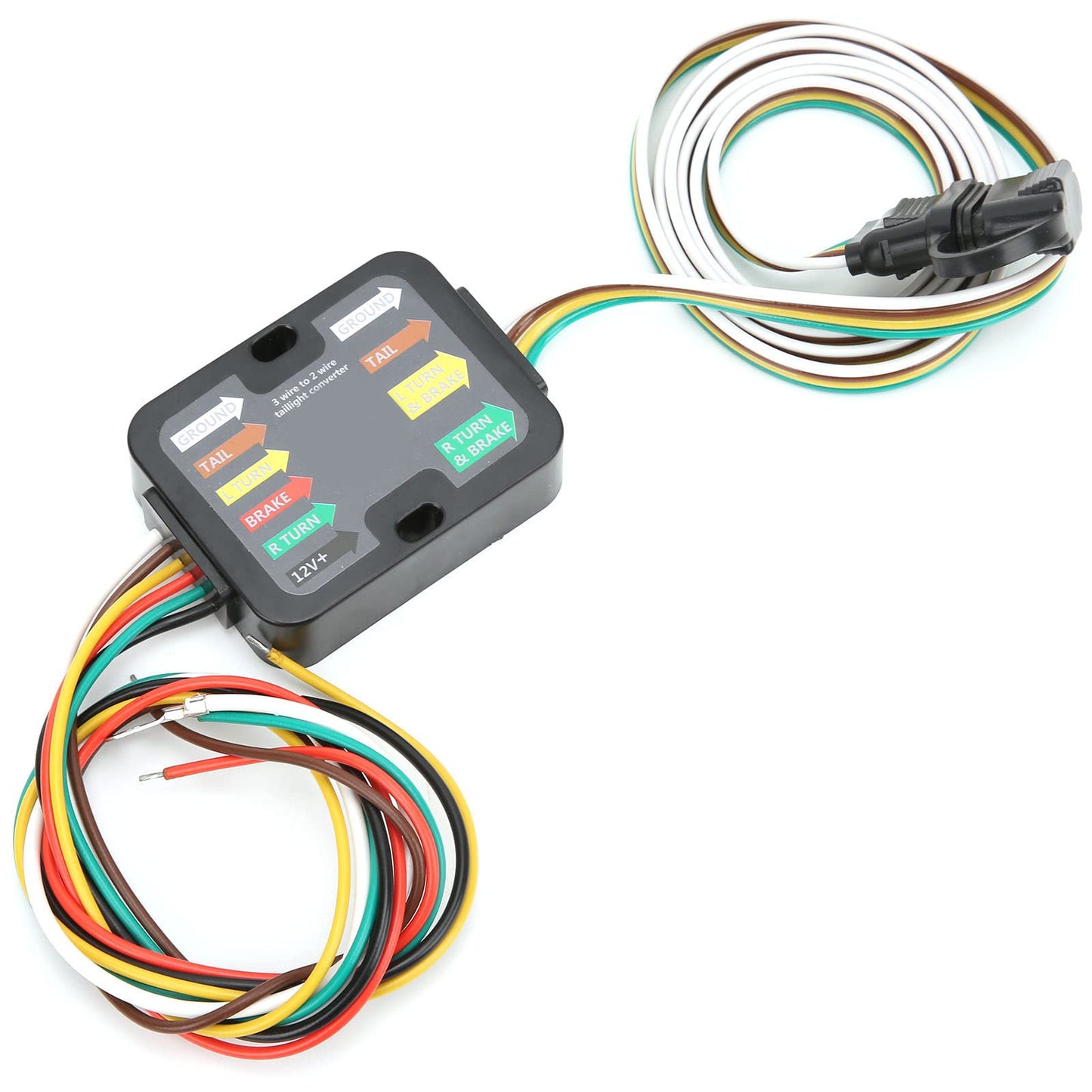 Trailer Wiring Converter Powered 3 to 2 Wire Trailer Tail Light Converter Kit RV Taillight Converter Hitch Accessories with 60in Wiring LED Compatible, Filage Pour Remorque