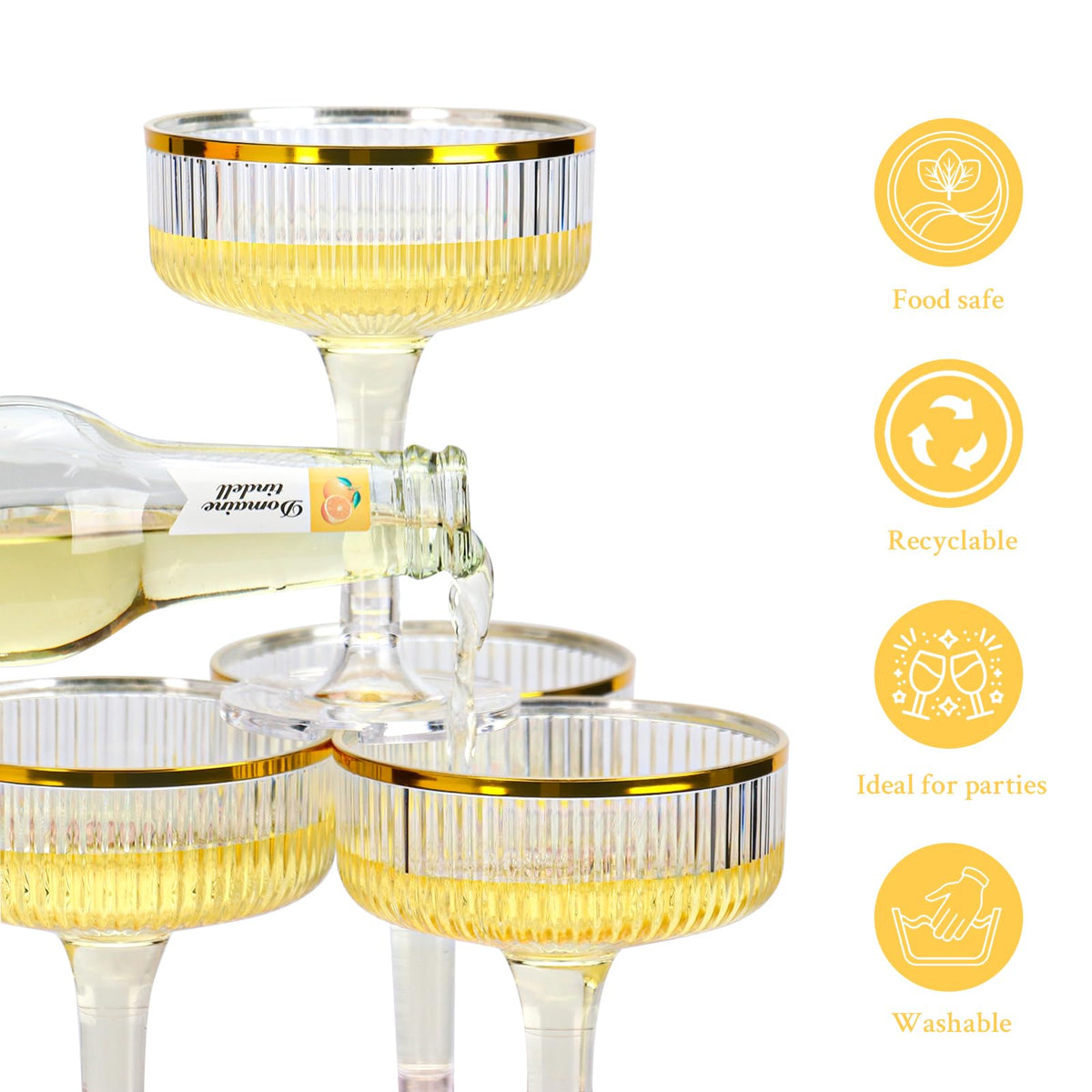 48 Pack Plastic Champagne Tower 5oz Clear Champagne Coupe Glasses Plastic Champagne Flutes with Gold Rim Disposable Martini Glasses Stackable Cocktail Glasses for Wedding Birthday Party Bar Supplies
