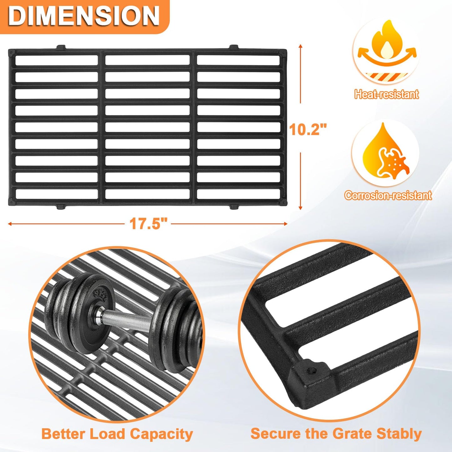 7637 Spirit II Grill Grates for Weber Spirit 2 Grill Parts GS4 Spirit II/I 200 SER E210 S210 E220,Webber Spirit 200/300(2025 Y) Replacement for Weber Grill Grate 7849 67022 69800 69799 Cast Iron 17.5"