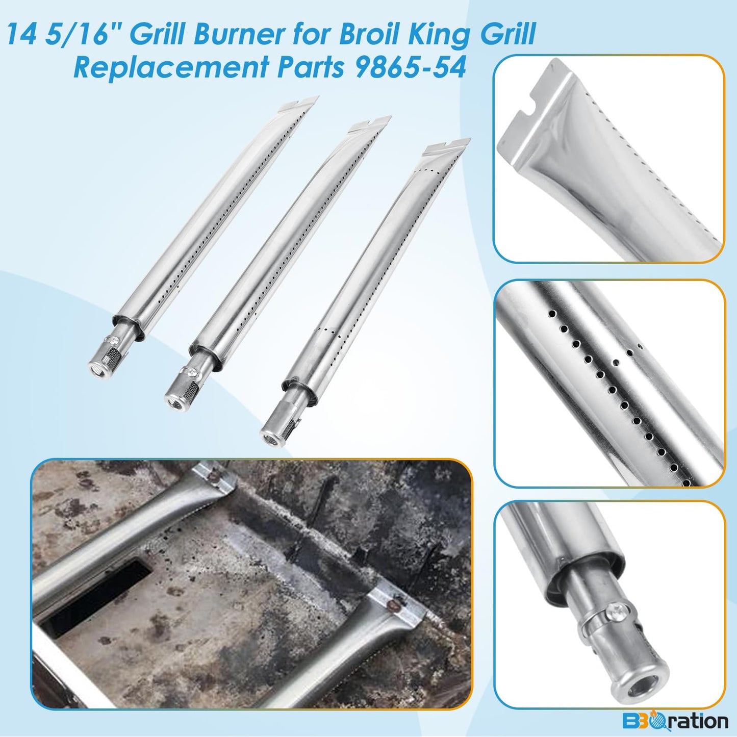 BBQration 14 5/16" Grill Burner for Broil King Grill Replacement Parts 9865-54 9468-54 9468-84 Signet, Sovereign, Grill Parts for Broil King BBQ Parts, Broil-Mate, Sterling and More