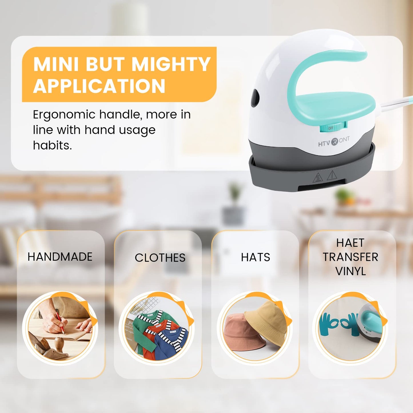 HTVRONT Heat Press Mini Heat Press Machine, Mini Iron for Perler Beads, Small Heat Press Portable Iron Press Machine for T Shirts, Hats, Heating Transfer Projects (Mint)
