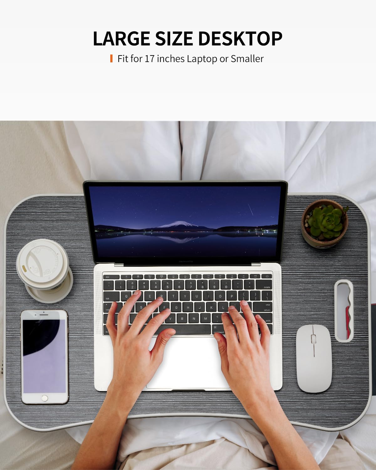 FISYOD Folding Laptop Table, Portable Lap Desk for Bed and Sofa, Laptop Stand with Cup Holder and Tablet Slot and Lift Handle for Work, Writing, Drawing and Eating