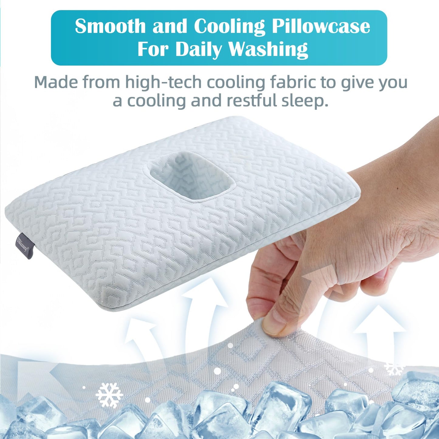 USlixury Ear Piercing Pillow with Foam Plug - Ear Pillow with Off Center and 4.7"X3.2" Hole, Soft CertiPUR-US Memory Foam, Cooling Piercing Pilow for Side Sleepers, Traveling, 16"X11"X4''