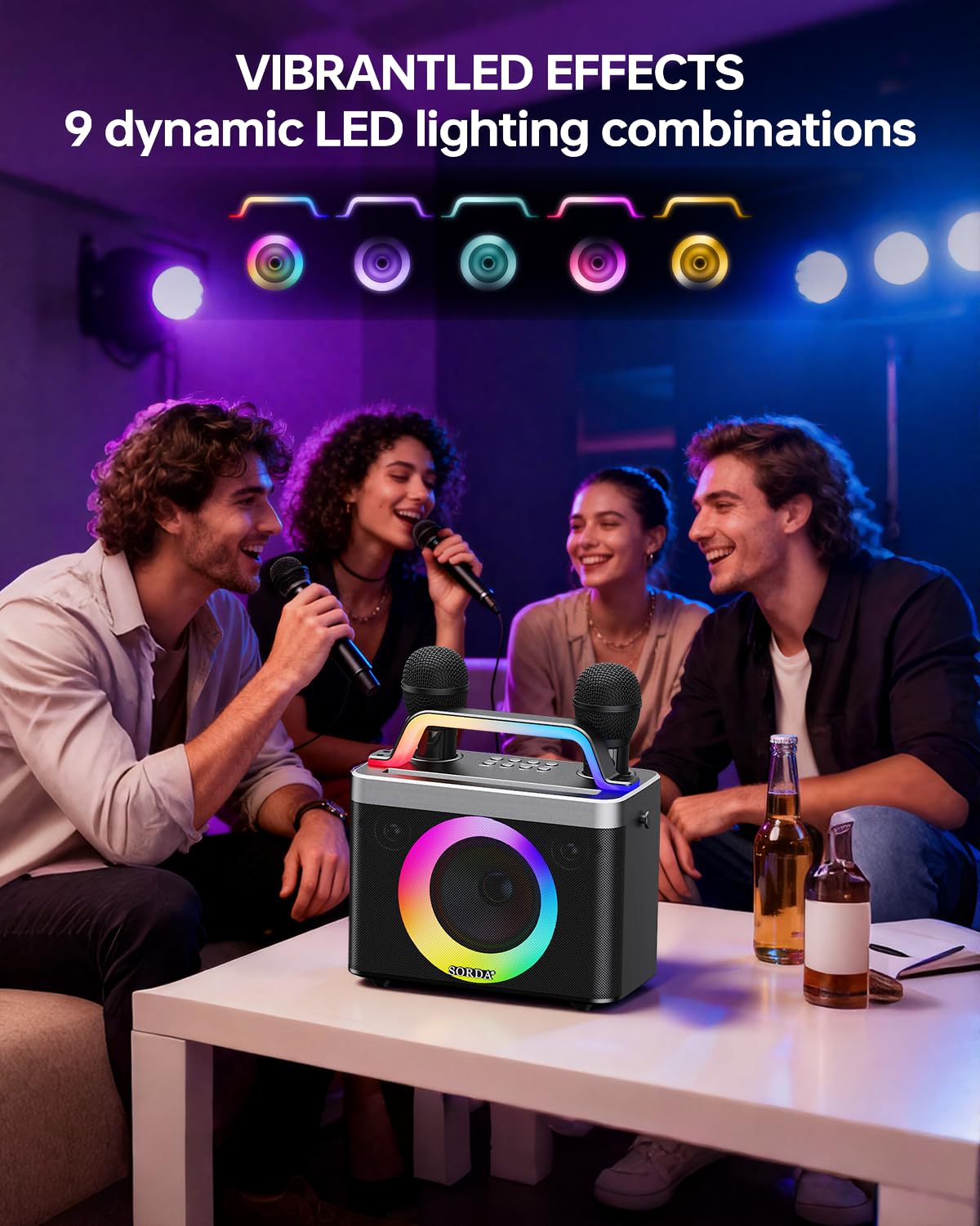 SORDA Portable Bluetooth Karaoke Machine for Adults & Kids - 2 Wireless Microphones, Shoulder Strap, Fun Voice Change, Support USB/AUX, for Outdoor Events Party Gifts (518)