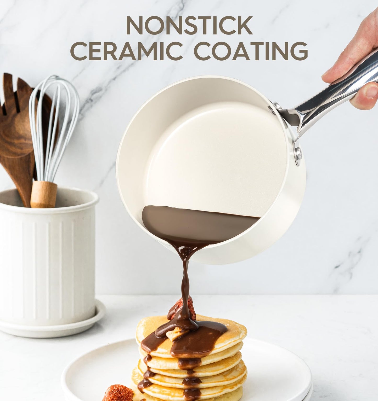 MICHELANGELO Non Stick Sauce Pan Sets, Ceramic Sauce Pan with Lid, Nonstick Saucepan Set, 1Qt & 2Qt & 3 Qt Sauce Pots for Cooking, Non Toxic Sauce Pot, Induction Compatible, White