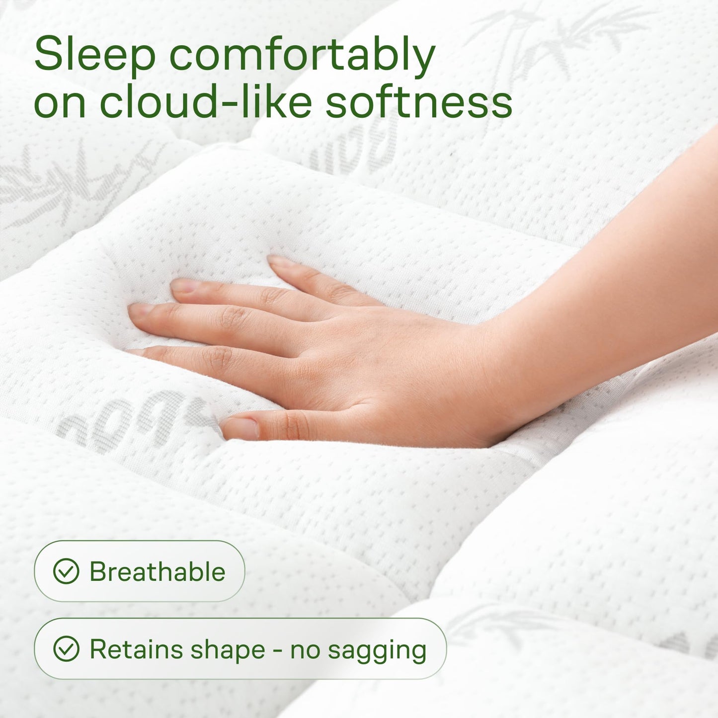 Bamboo Mattress Topper Queen Size - Thick Cooling Breathable Pillow Top Mattress Pad for Back Pain Relief - Deep Pocket Topper Fits 8-20 Inches (60x80 Inches, White)