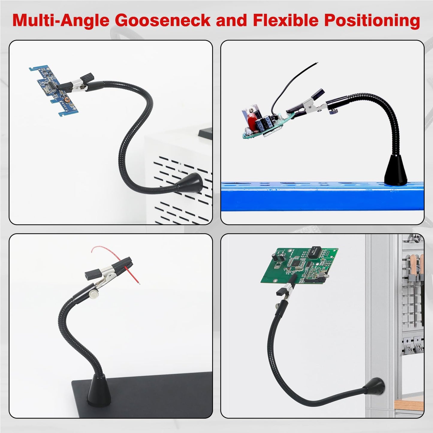 Magnetic Helping Hand, Soldering Helping Hands, 4 PCB Pillars Circuit Board Holder with Flexible Metal Arms Heavy Duty Base Electronic Repair Tool