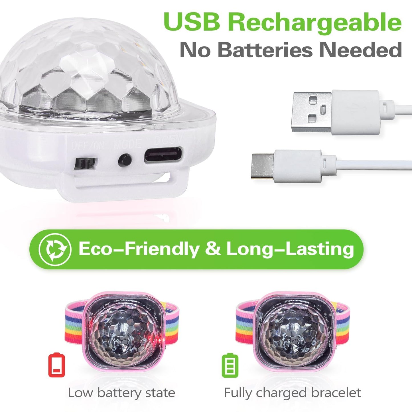 BringLED Interactive LED Wristband 【2-Pack】- Rechargeable Sound-Activated Party Accessories, Multi-Color Light-Up for Parties, Festivals, and Gifts, Normal, Plastic Led Components