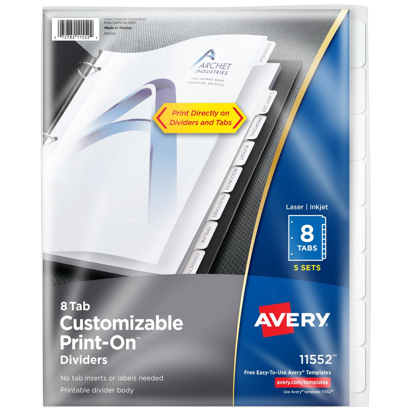 Avery Customizable Print-On Dividers - 8 - Tab(s) Print-on - 8 Tab(s)/Set - 8.50" Divider Width x 11" Divider Length - White