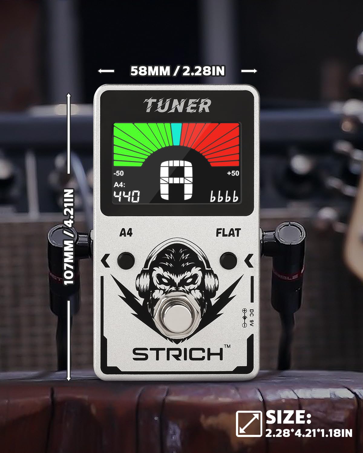 STRICH Guitar Tuner Pedal with Large Color Screen, Precision Chromatic Drop Tuning, 430-450Hz A4 for Electric Guitar, True Bypass, Silver