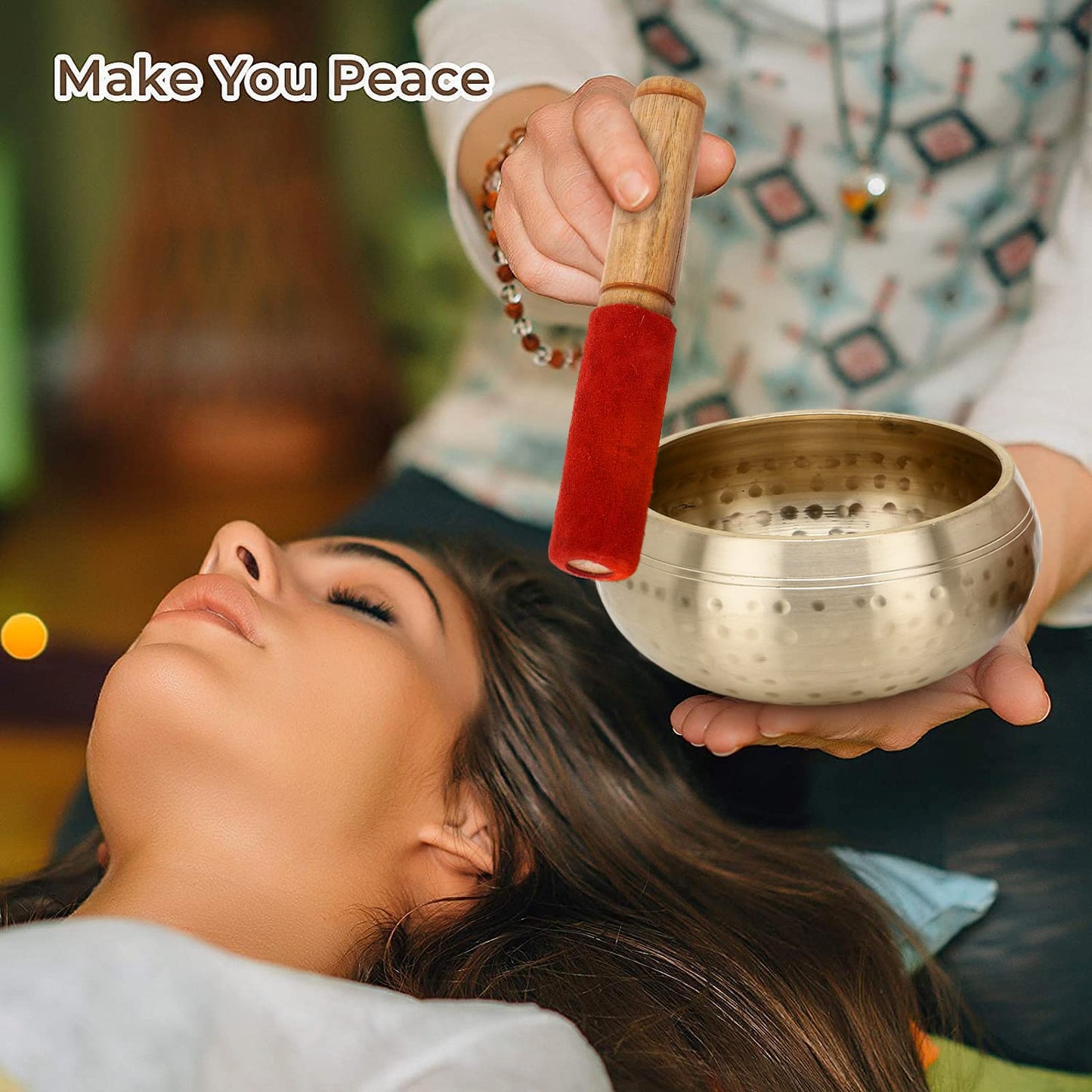 Tibetan Singing Bowl - 4" Singing Bowl Set with Beater and Cushion, Beautiful Sound for Healing, Yoga, Meditation and Relaxation