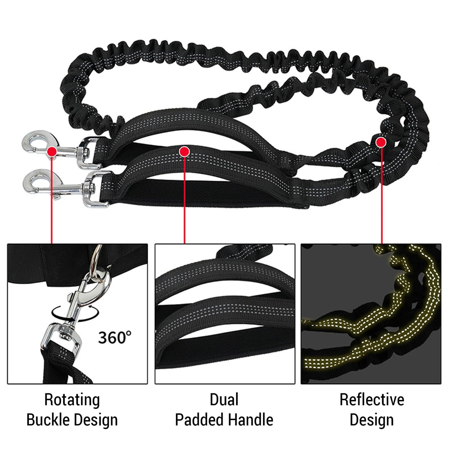 SOUUXIU Retractable Bungee Pet Leash with Multi-Pocket Waist Bag Hands Free Dog Leash for Outdoor Dog Training Walking