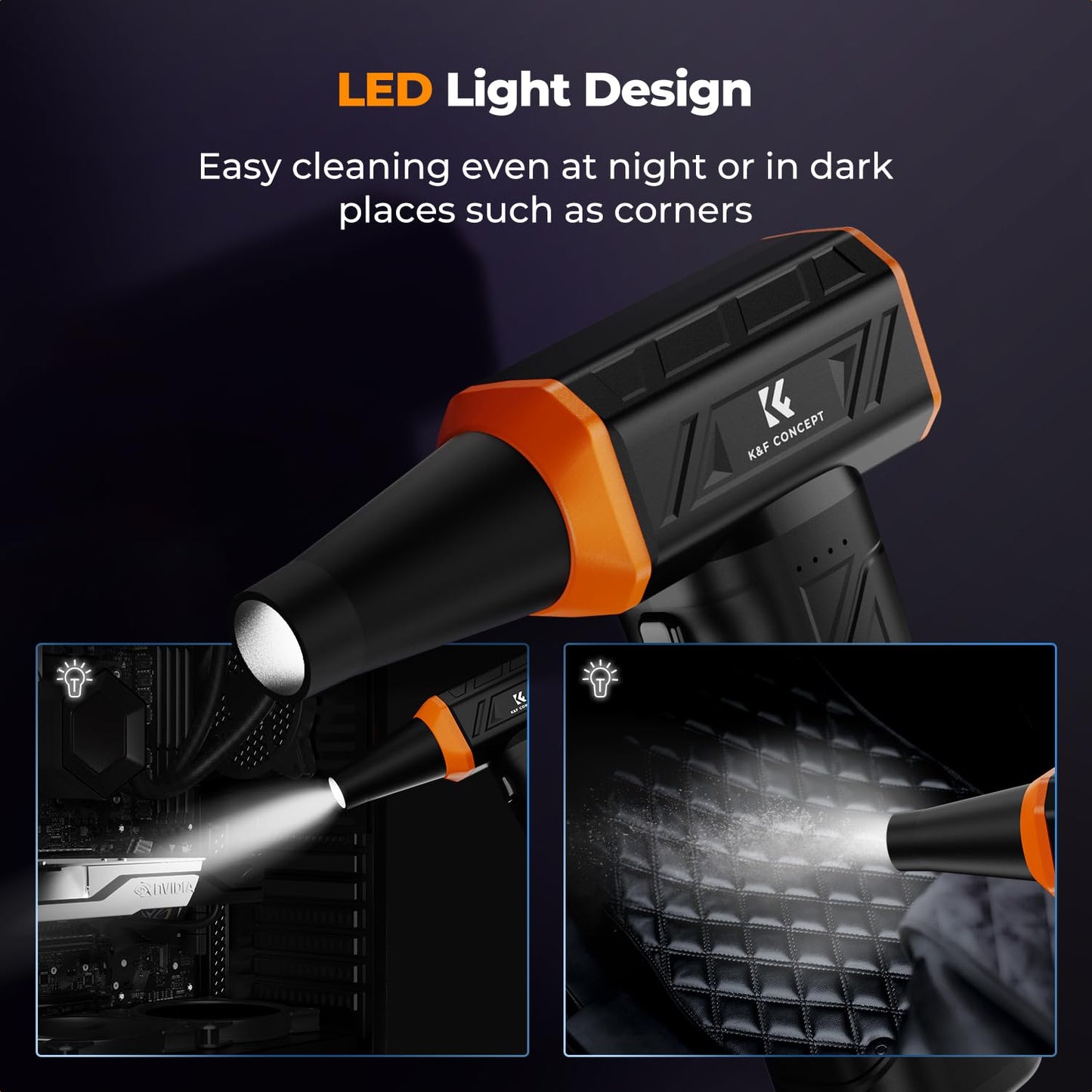 K&F CONCEPT Long-Lasting Compressed Air Duster, 8000mAh-150min Endurance | 150000RPM | LED Light | 3 Gear Adjustable | Rechargeable Brushless Motor for Computer, Keyboard, Car, Home, Outdoor
