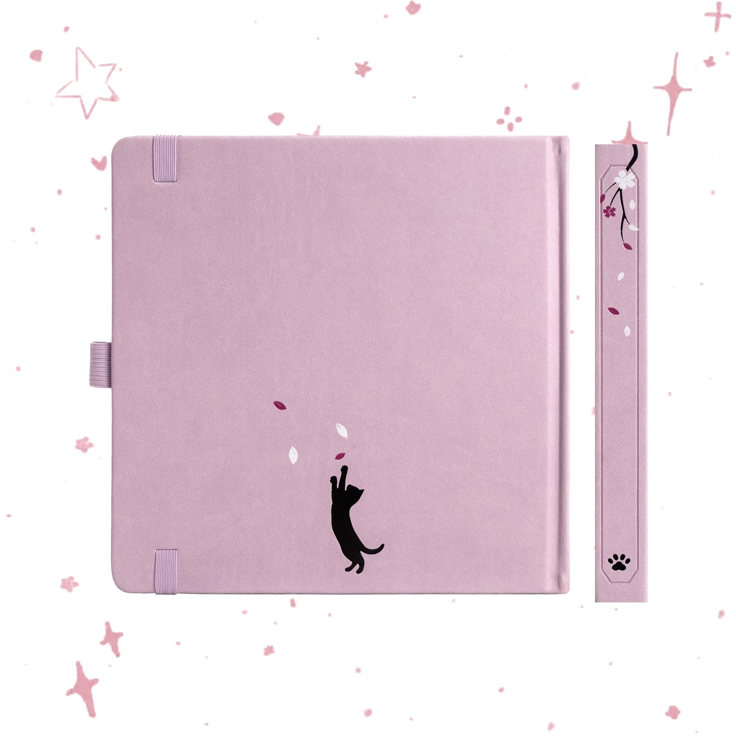 TIEFOSSI Square Dotted Journal, Cute Cat Journal for Women Girls, Dot Notebook with Pretty Sakura Pattern, Aesthetic Diary for Writing Journaling Drawing, Golden Edges, 8 x 8 IN