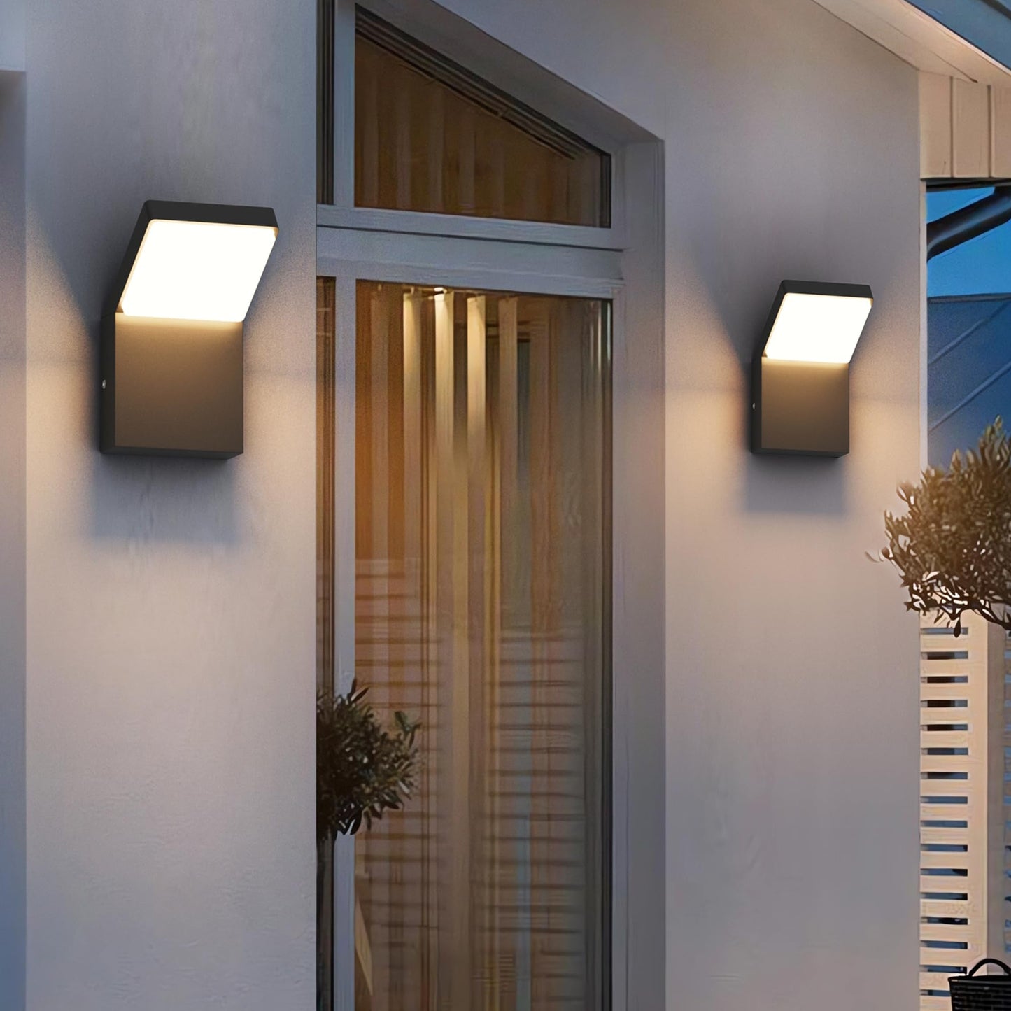 Aipsun Modern LED Porch Wall Lights Black Exterior Lighting Fixtures IP65 Outdoor Wall Mount Sconces Light 3000K Warm Light (2 Pack)