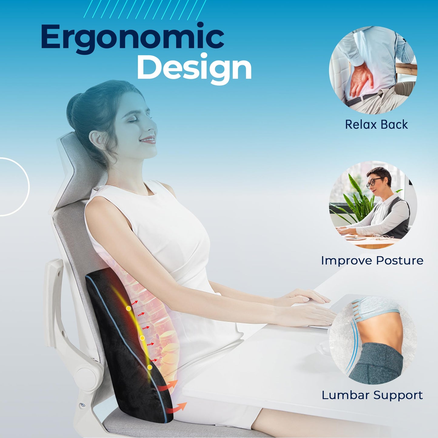 COMFIER Back Cushions & Seat Cushoins, Lumbar Support Pillow for Office Chair,3 Vibration Modes & 2 Heat Levels Back Support Pillow, Massagers for Neck and Back,Father Day Gifts for Man