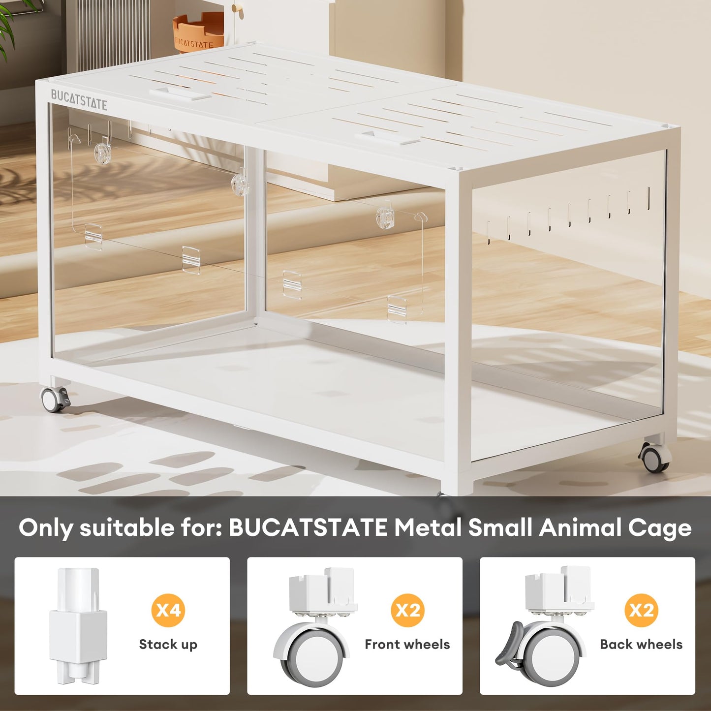 BUCATSTATE Cage 3.0 Universal Wheel & Stacking Accessories, Cage 3.0 Accessories That Support Moving and Stacking, Only for Bucatstate Metal Cages 3.0 (White)