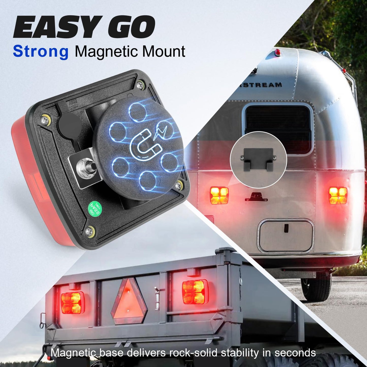 AgriEyes 2PCS Wireless Trailer Light Kit for Towing, Rechargeable LED Tow Lights Kit with Super Magnetic,7 Pin Plug, 2.4G Wireless for Boat Trailer, Jet Ski Boats, Caravan camper, RV