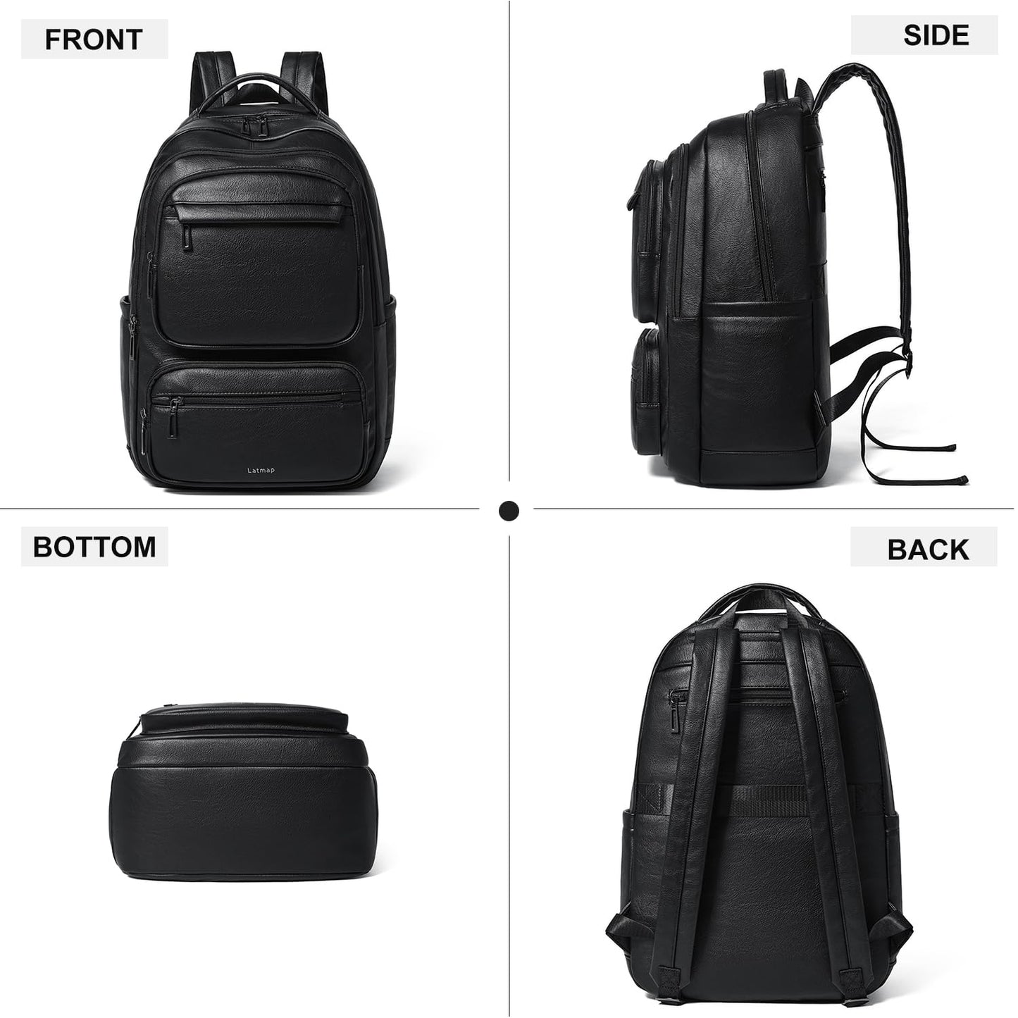 LATMAP 43L Backpack Purse For Women Leather Shoulder Diaper Bookbag Tote 17 16 15.6 Inch Laptop Bag Handbags For Travel Work College Large Black