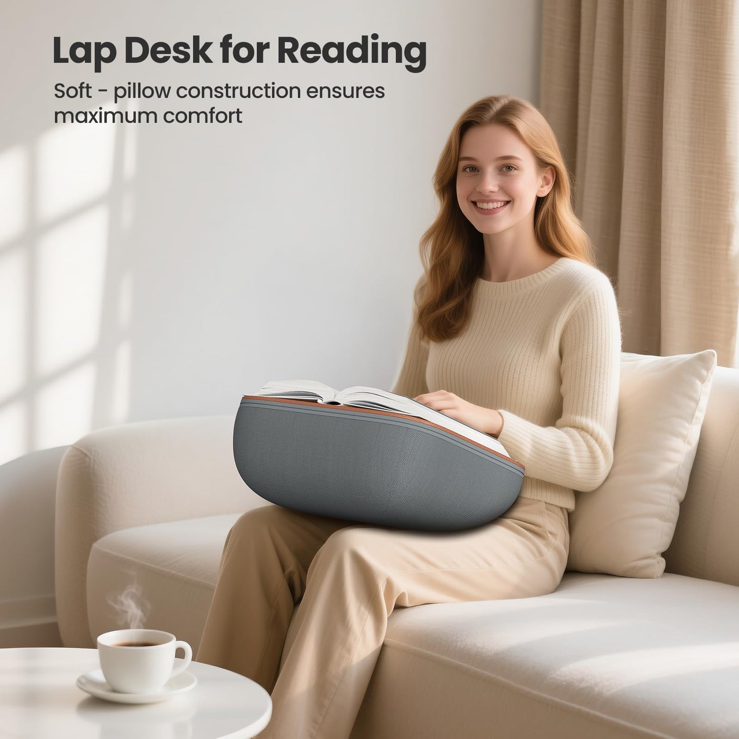 Tounee Book Holder Stand - Ultra Soft Lap Beanbag Pillow for Books, Tablets, iPads & Kindle - Hands-Free Reading/Viewing in Bed/Couch - Reduces Neck Strain - Perfect for Book & E-Readers Lovers