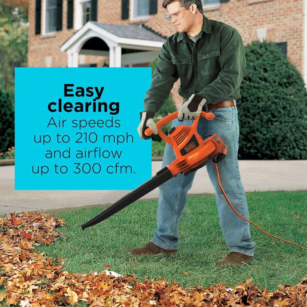 BLACK+DECKER 3-in-1 Electric Leaf Blower, Leaf Vacuum, Mulcher, 12-Amp (BV3100)