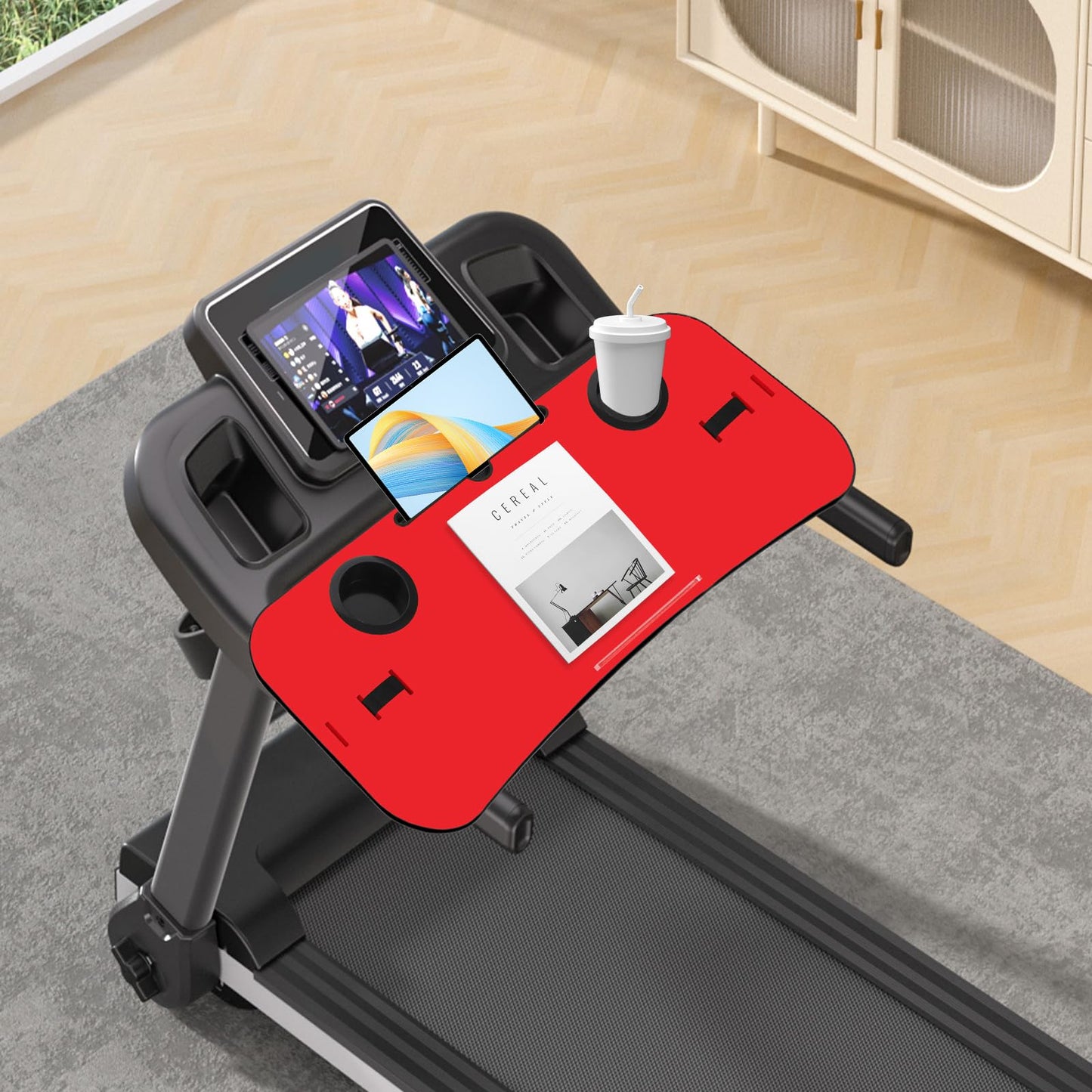 Universal Treadmill Desk Attachment 35Inches Workstation Laptop Holder Ergonomic Platform Tray with Cup Tablet Holder Cooling Holes Provide Good Ventilation, Laptop Stand for Treadmill
