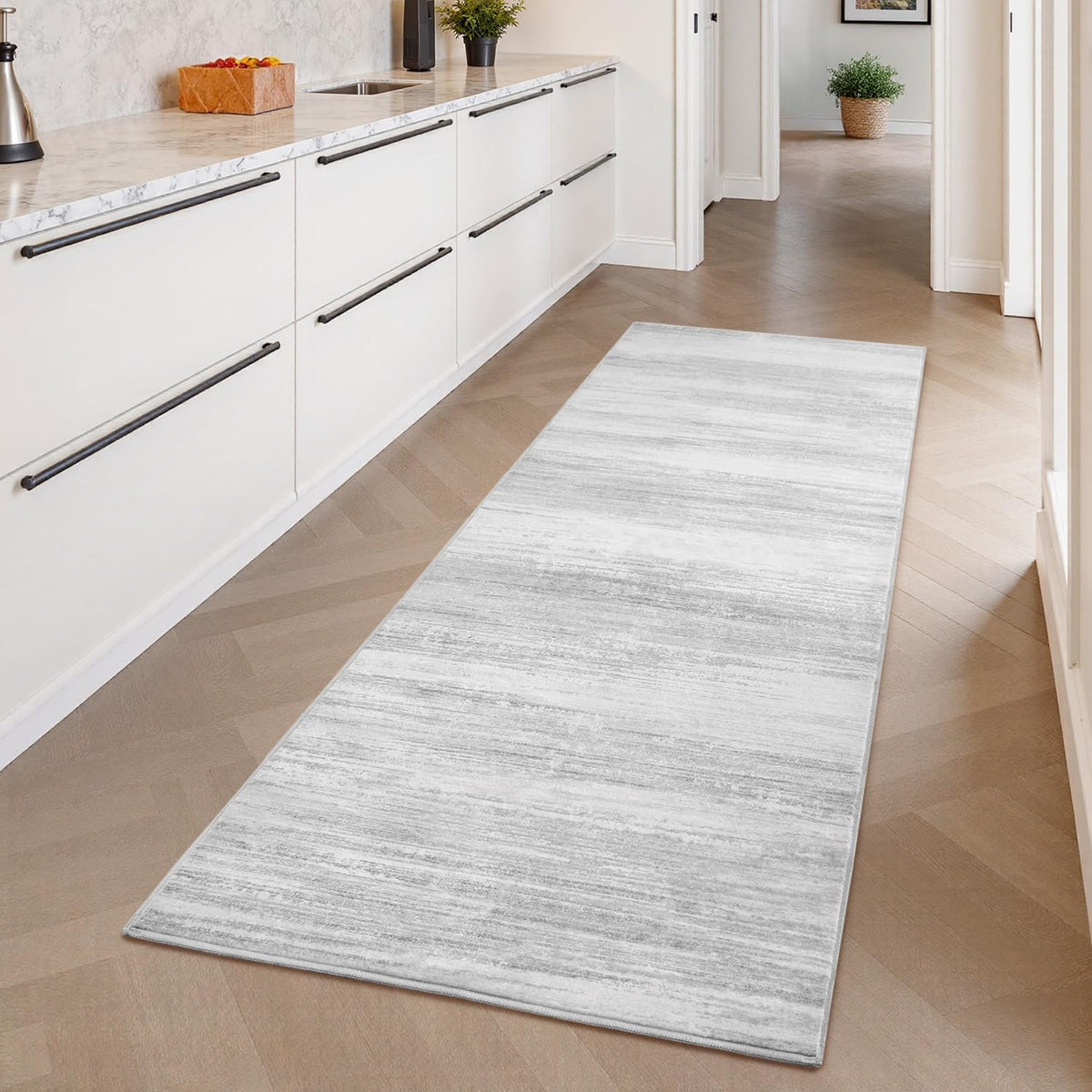 tchdio Abstract Runners for Hallways - 2x10 Runner Rug Washable Non Slip, Modern Abstract Carpet Ultra Soft Kitchen Runner, Low Pile Rugs for Entryway Bedside Laundry Room Grey