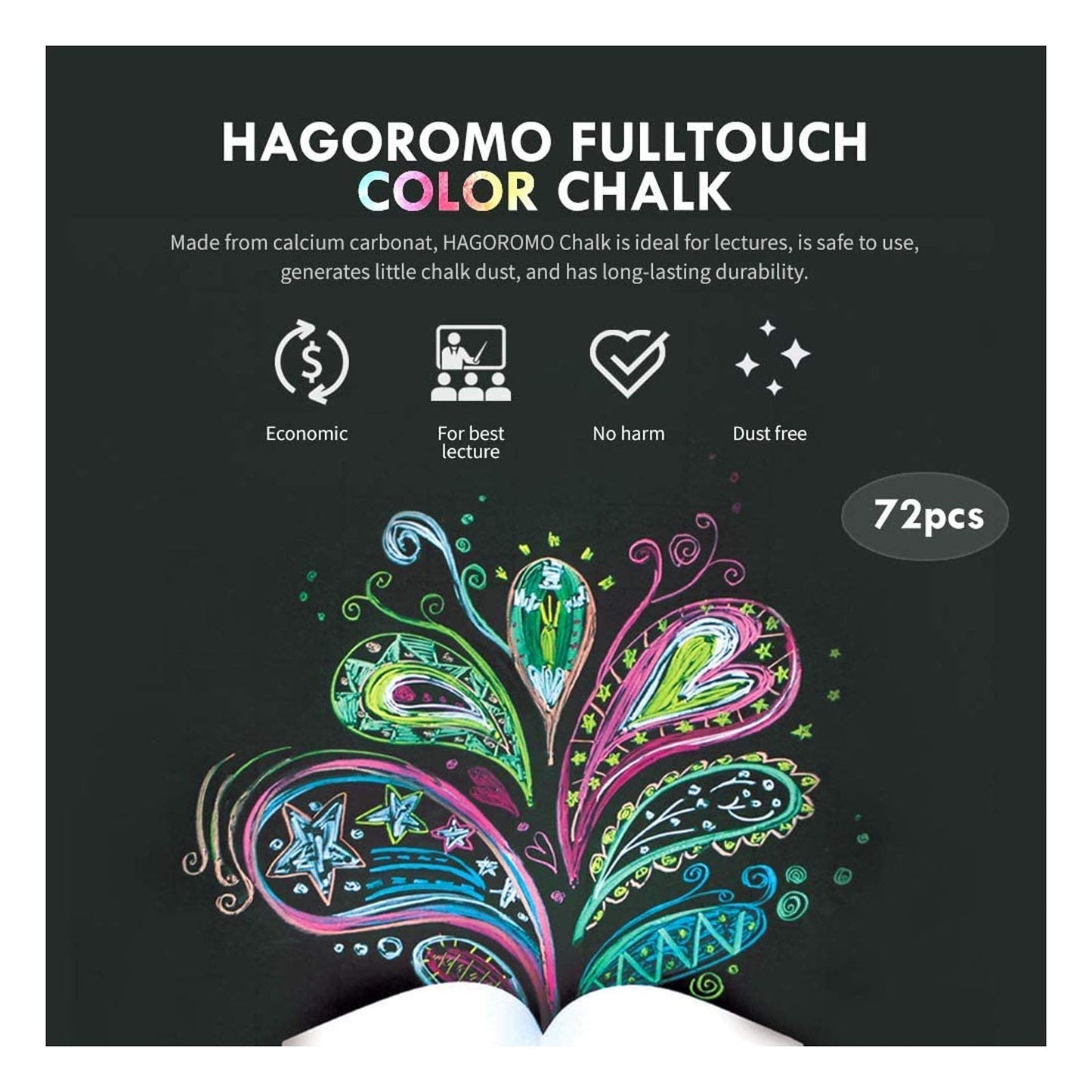 Hagoromo Fulltouch WHITE Chalk 72pcs Dust Free with Finest Calcium Carbonate