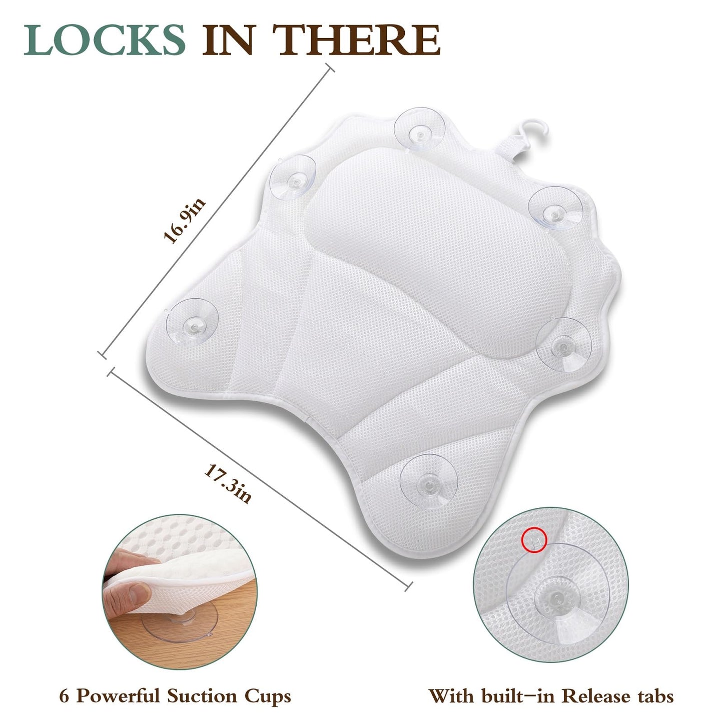 Bath Pillow RUVINCE Ergonomic Luxury Bathtub Pillow with Head,Neck, Shoulder and Back Support, 6D Bath Pillows for tub with 6 Powerful Suction Cups, Fits All Bathtub