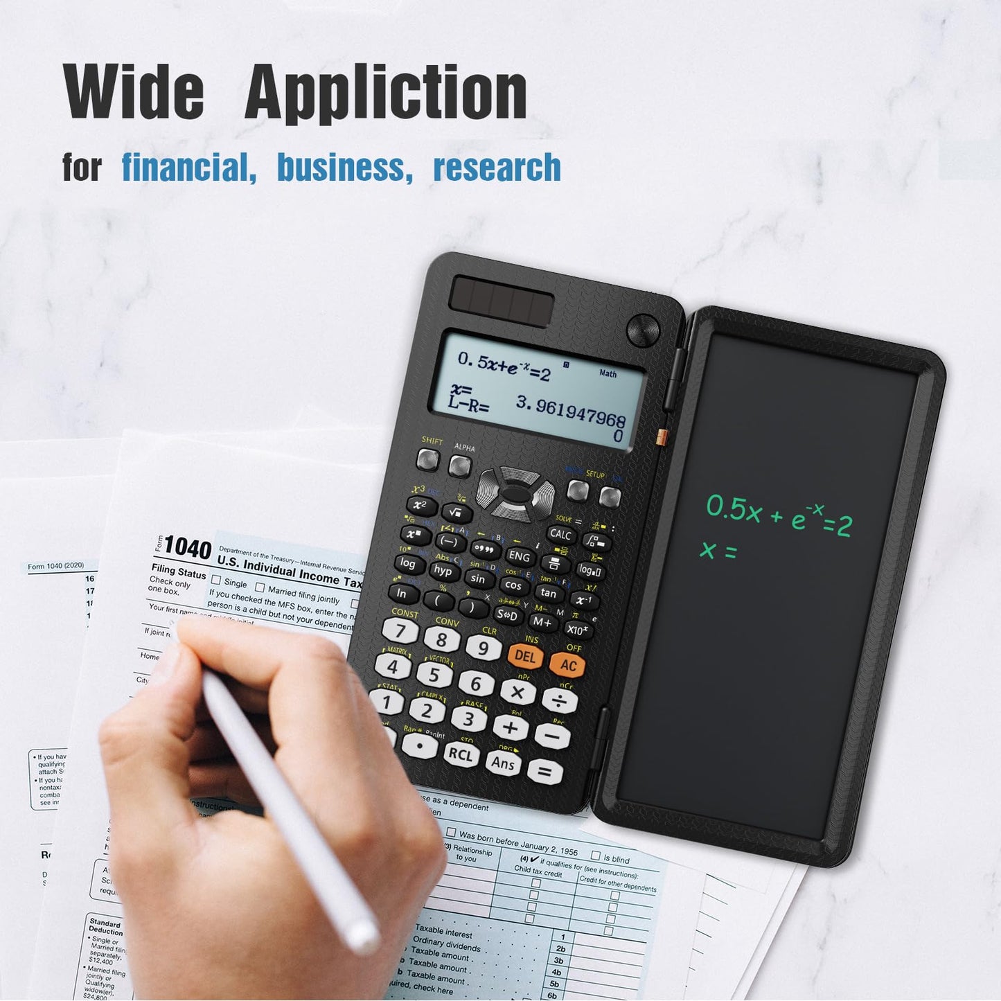 Scientific Calculator for High School 991ES Plus, ROATEE Calculators Multiview 4-Line Display with Writing Tablet, Rechargeable & Coin Battery Power Calculator Desktop Back to School Office Supplies