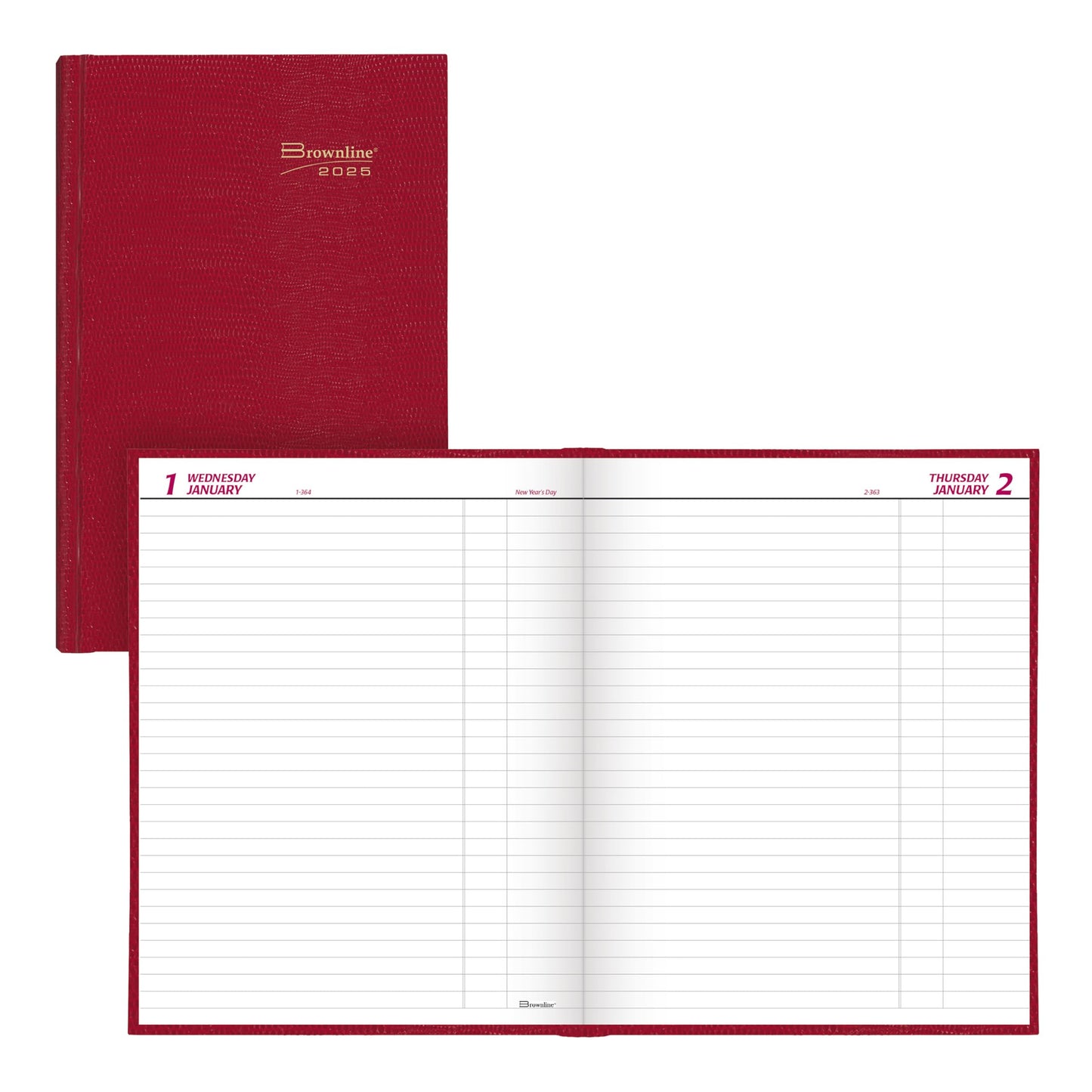 Brownline® 2025 Traditional Daily Planner, Untimed Journal, 12 Months, January to December, Perfect Binding, 10" x 7.875", Bright Red (C550.RED-25)