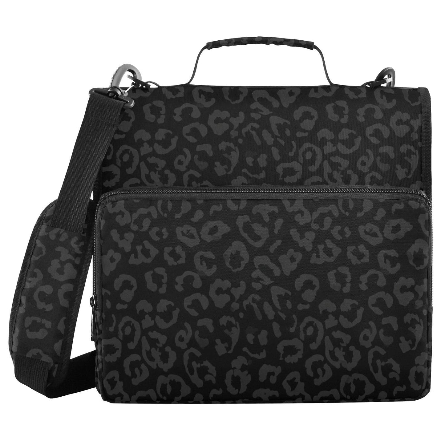 Leopard Black Zipper Binder Bag 3 Ring Large File Folder Organizer Portfolio Binder Bag with Shoulder Strap Fits Laptop 500 Sheets for Adult Outdoor Work Office Supplies