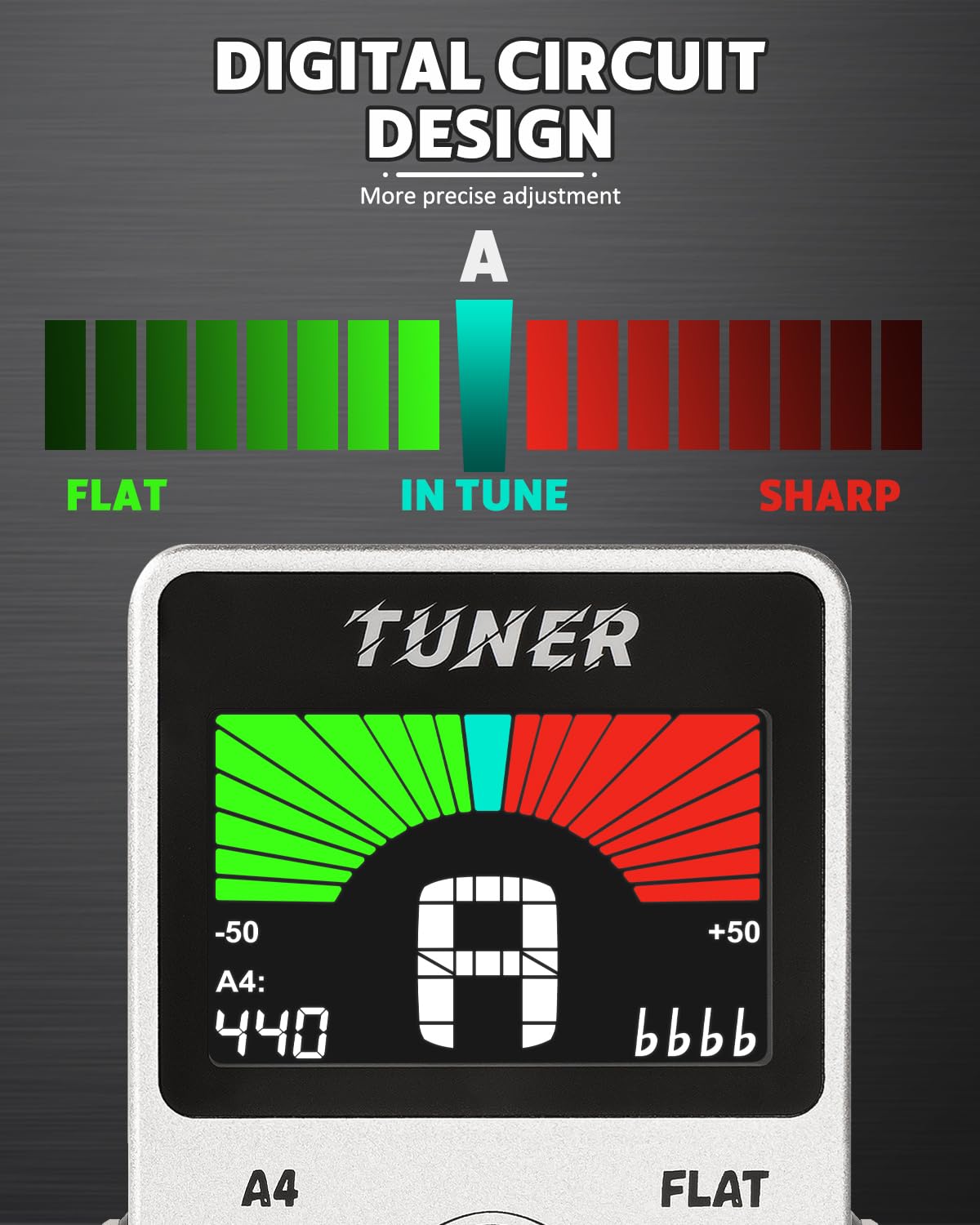 STRICH Guitar Tuner Pedal with Large Color Screen, Precision Chromatic Drop Tuning, 430-450Hz A4 for Electric Guitar, True Bypass, Silver