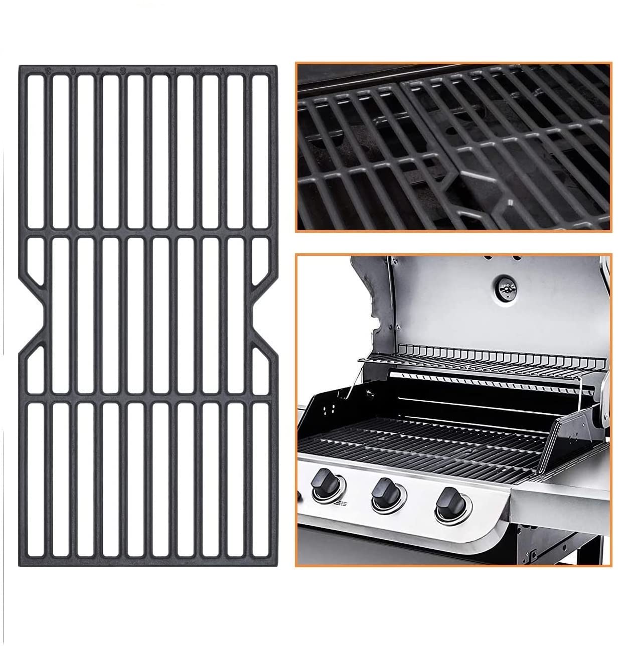 Cast Iron BBQ Grill Grate Grid for Charbroil 463436215 463461614 466420911, Master Chef G43257 G43258, 16 7/8 Inch Barbecue Cooking Grate for Char-Broil, Kenmore Gas Grill Models, Set of 3