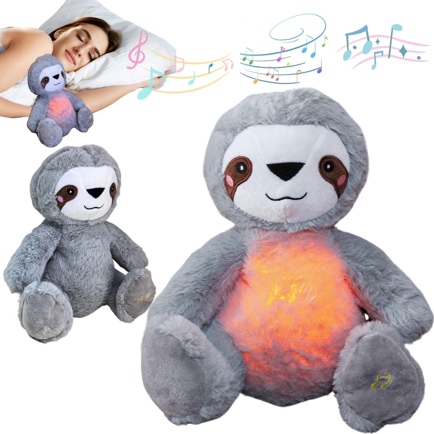 Anxiety Relief Koala, Breathing Teddy Sloth Anxiety Bear with Calming Music, Lights, Sleeping Otter Plush, Soothing Sloth for Adults & Kids, Stress Relief Stuffed Animal (3-Level Adjustable Volume)
